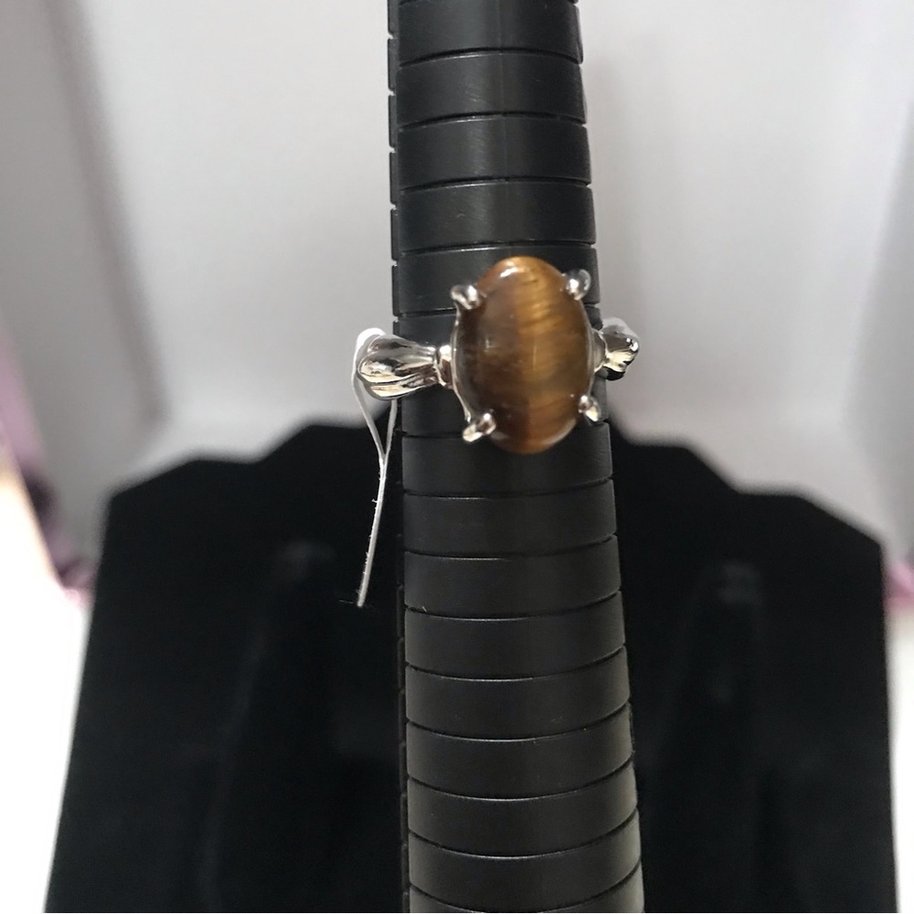 Ring Tiger’s eye silvertone ring , 18/8 - Picture 3 of 4